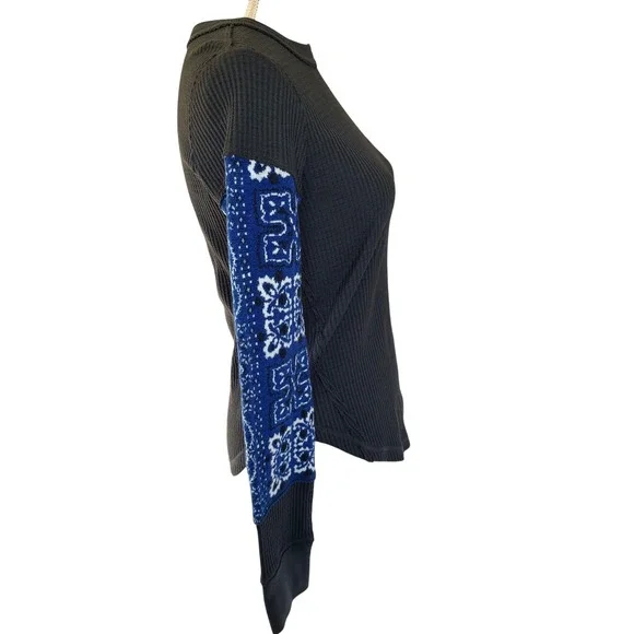 Free People We The Free Nikki Layering Top Bandana Sleeve Thermal Blue XS - Picture 3 of 11